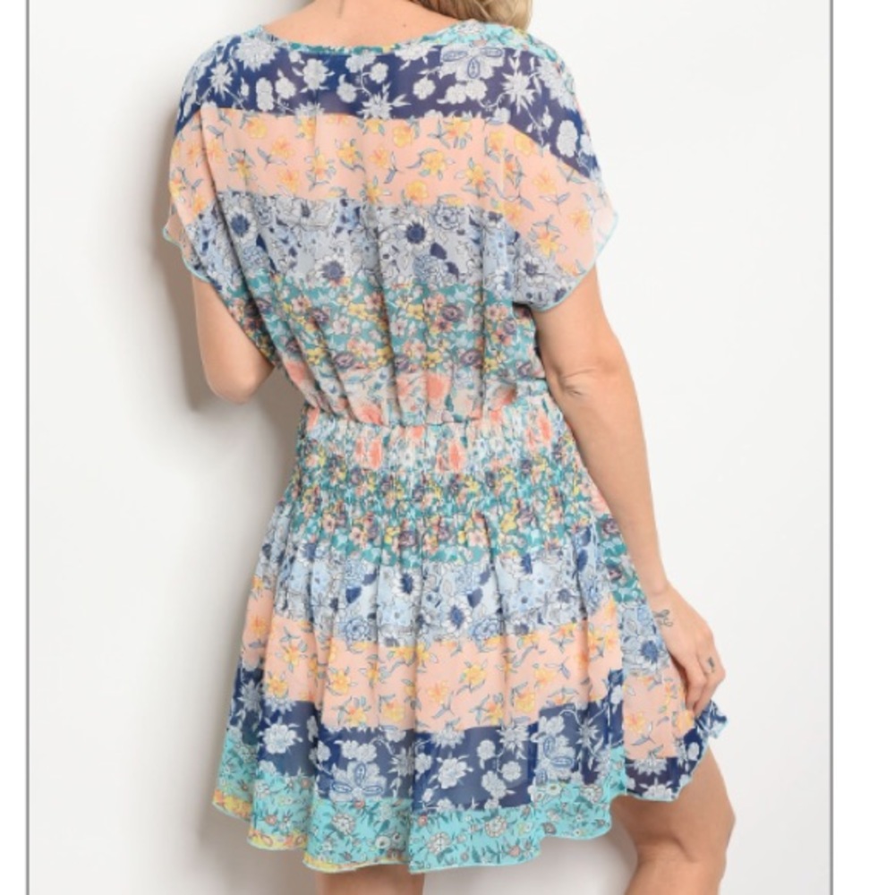 Pastel color block floral Multi Print Dress, New! - Picture 2 of 7